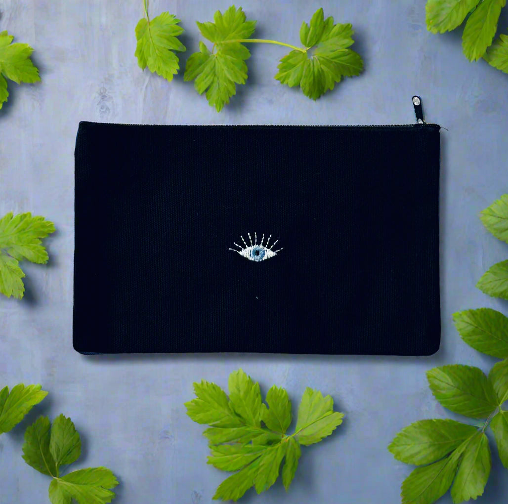 Canvas Zipper Pouch featuring an Embroidered Eye design