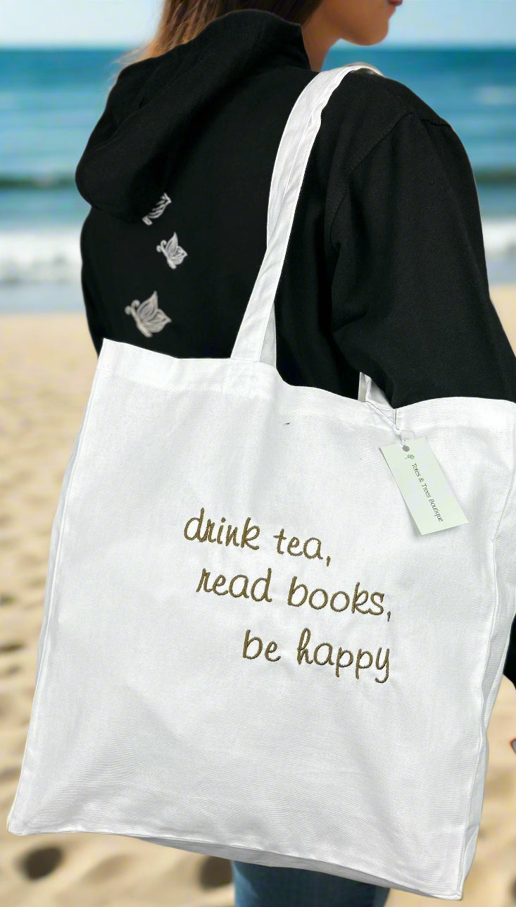 Embroidered Cotton Tote Bag with quote design