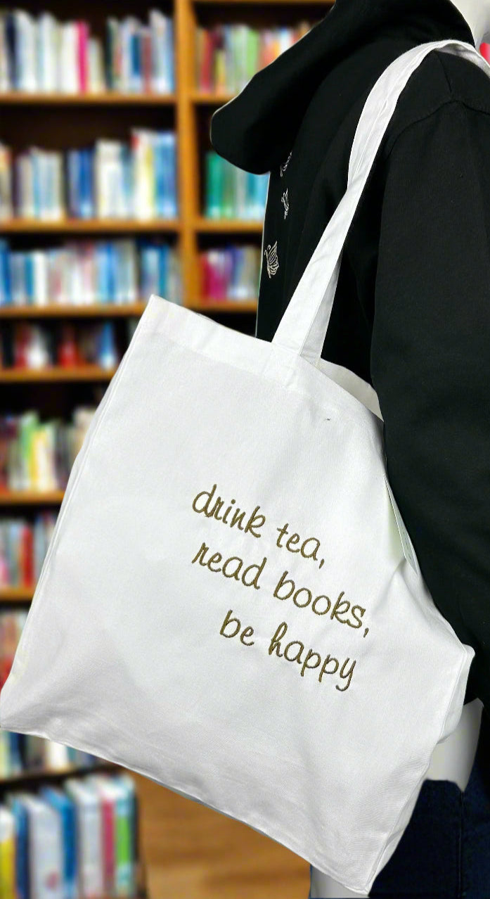 Embroidered Cotton Tote Bag with quote design