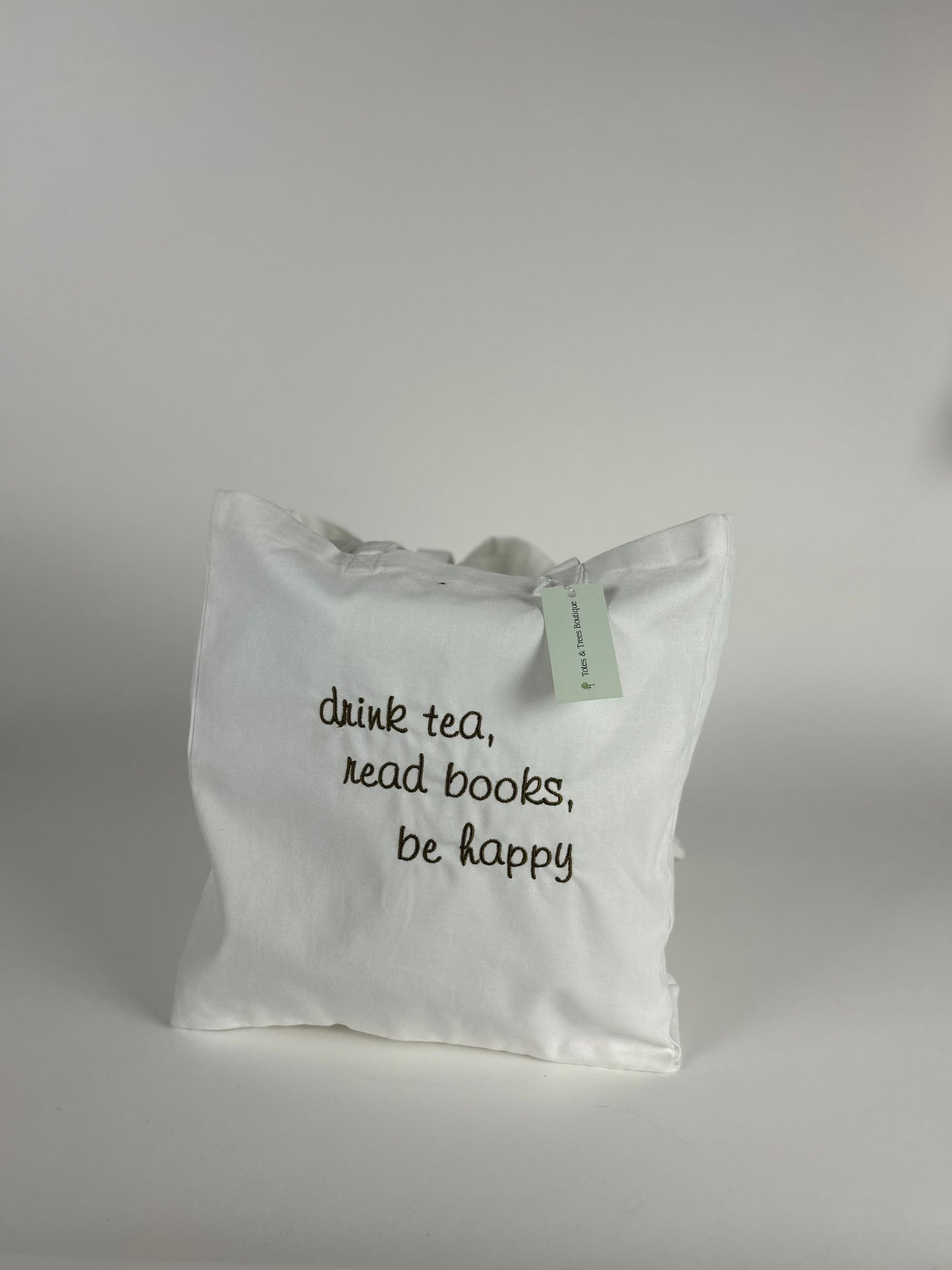 Embroidered Cotton Tote Bag with quote design