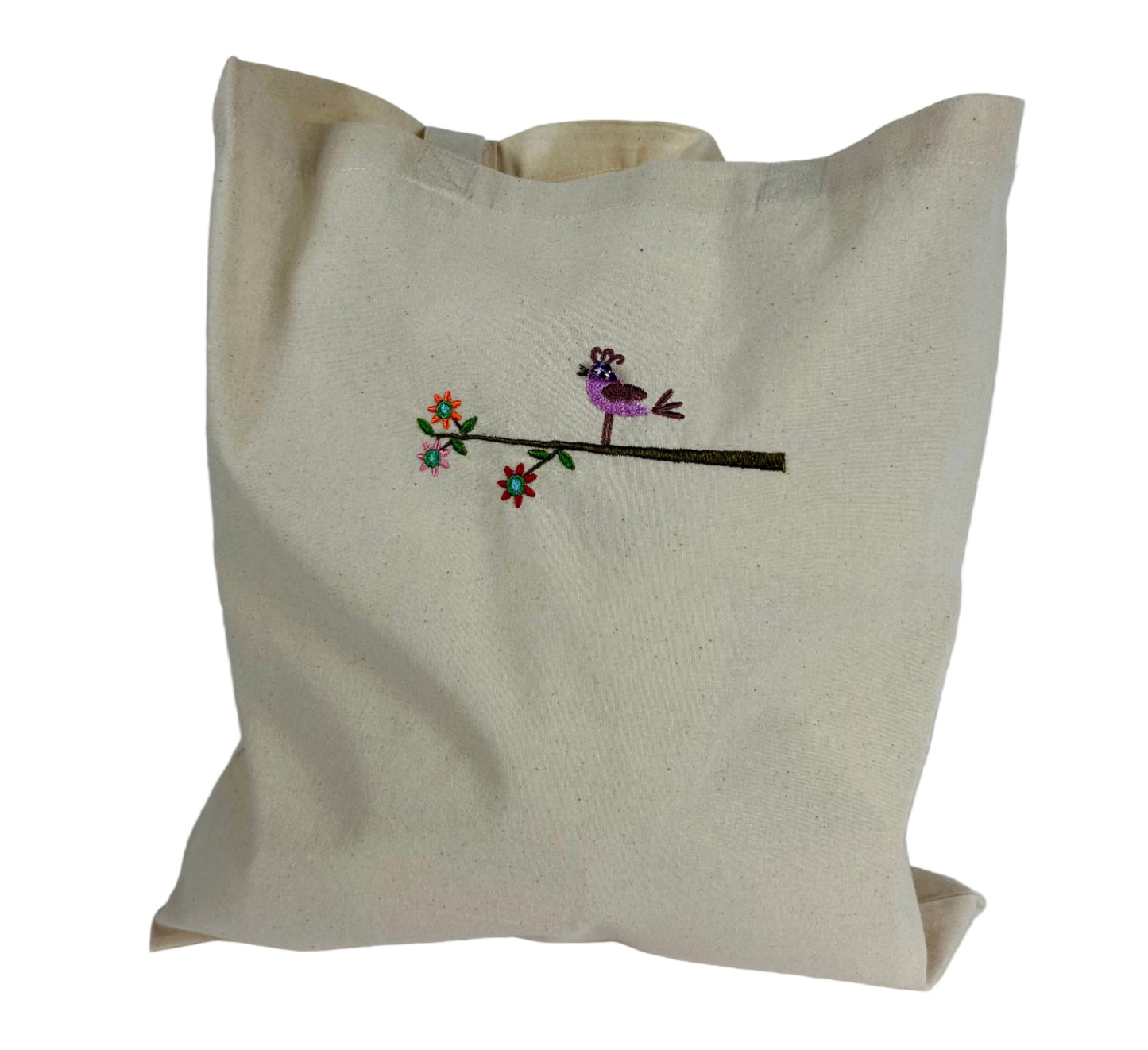 Embroidered Birdy on the Branch Tote Bag