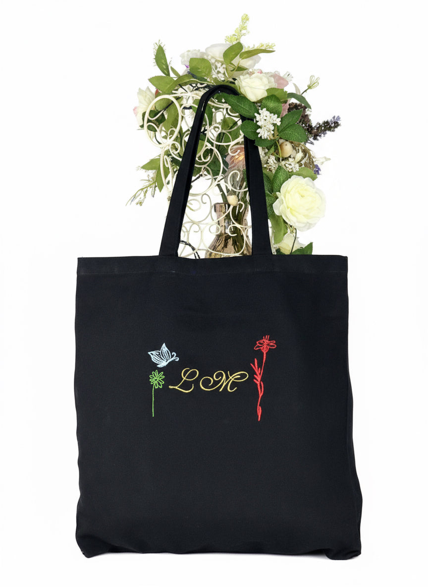 Embroidered Initial Tote Bag