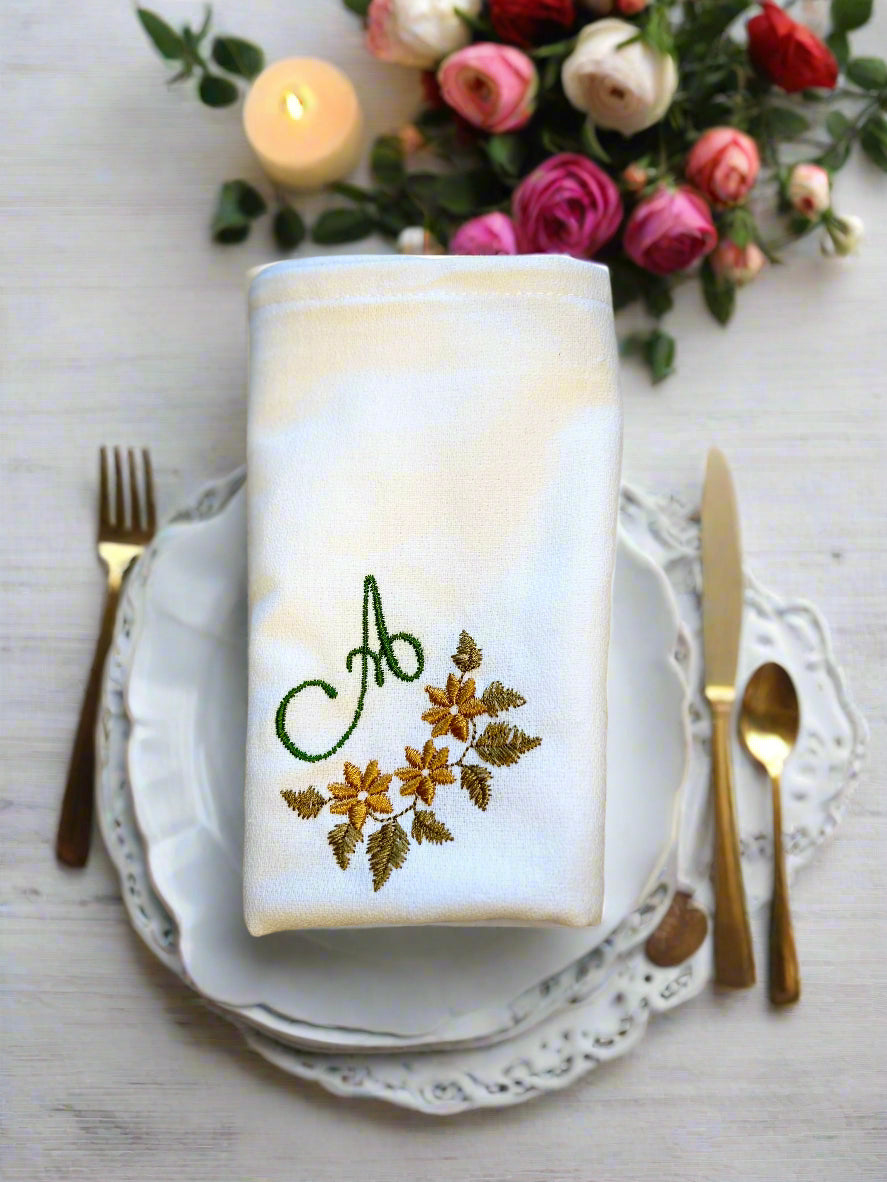 White Cloth Napkin Personalised with Embroidery
