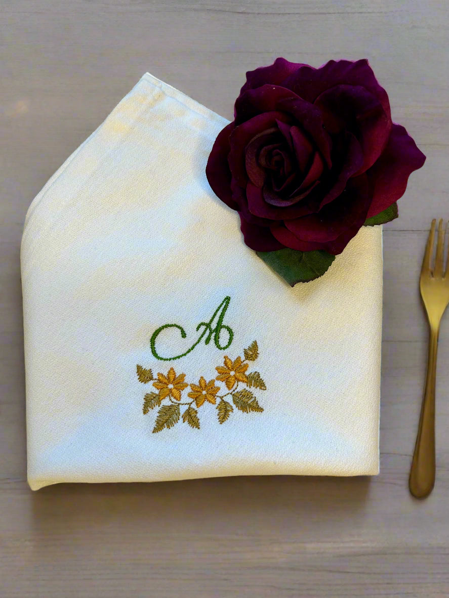 White Cloth Napkin Personalised with Embroidery