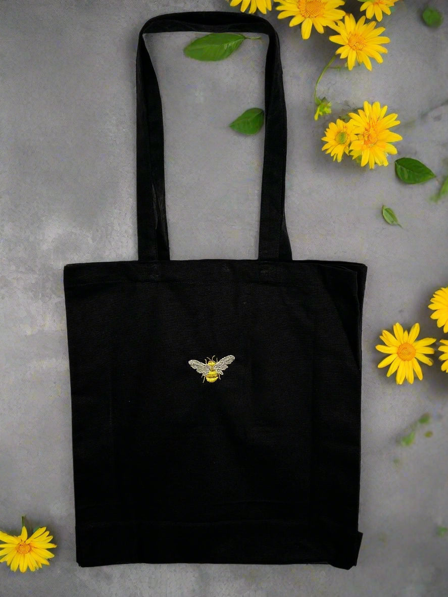 Embroidered Bee Tote Bag and Zipper Pouch Set