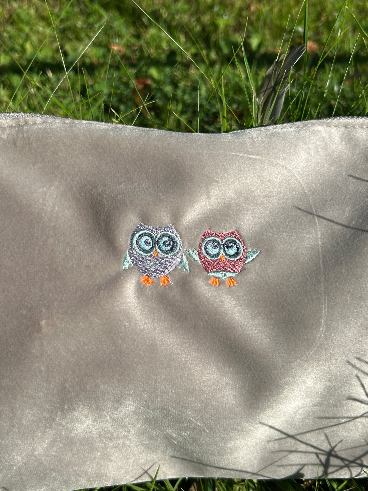 Velvet pouch with Embroidered Owls Design 🦉
