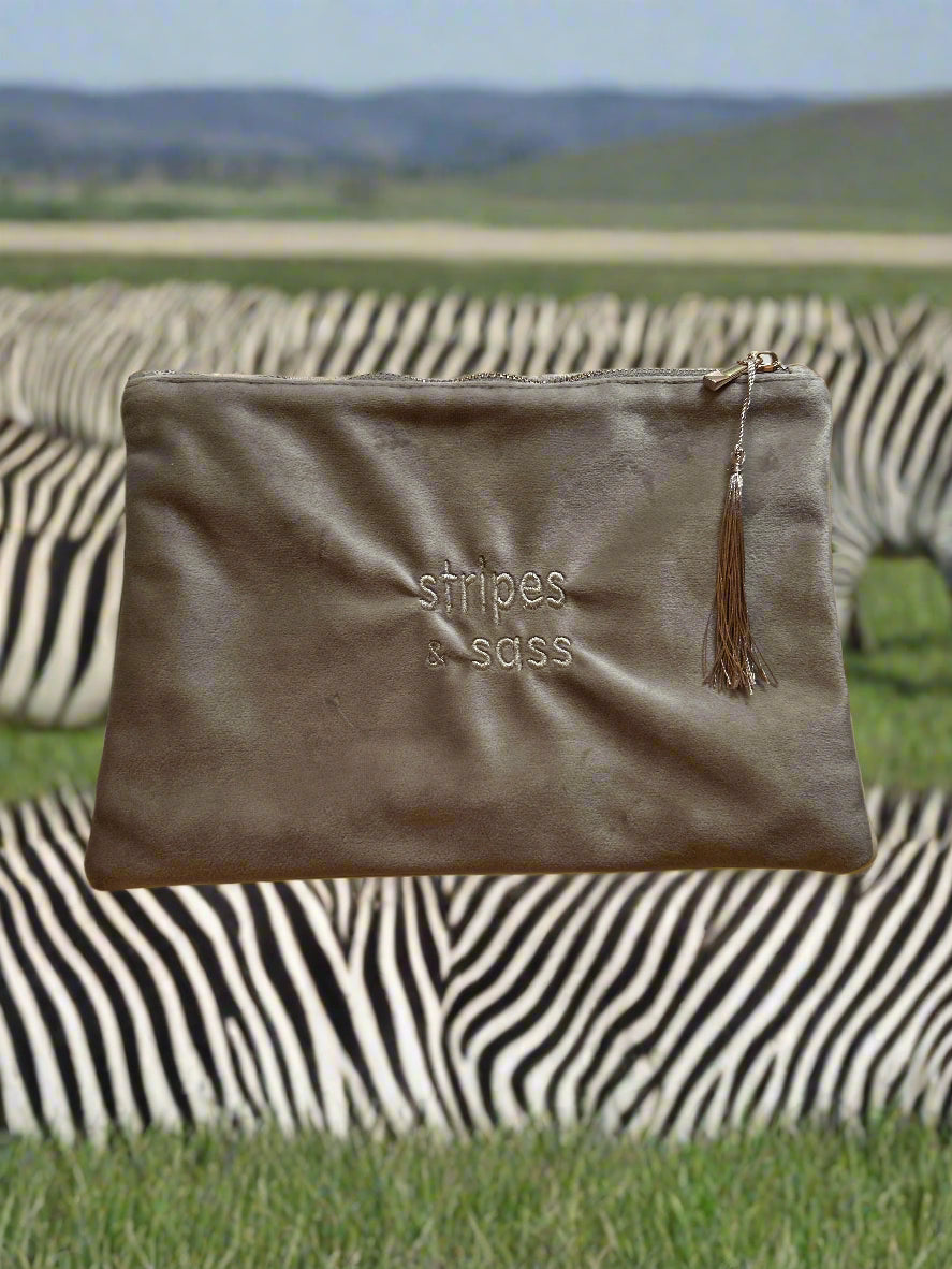 Velvet Pouch with embroidered Zebra and Quote 🦓