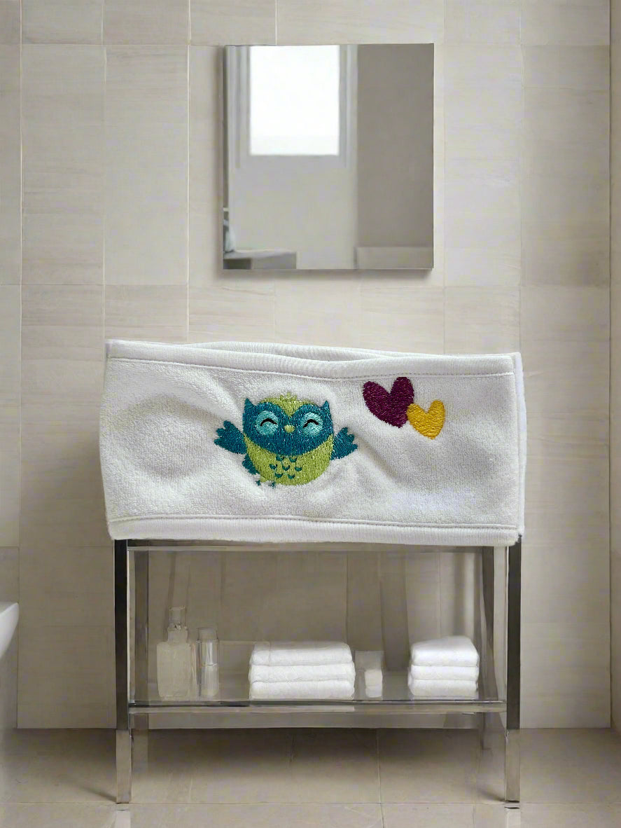 Hairband Towel with embroidered Bird and hearts ♥️🐦⬛