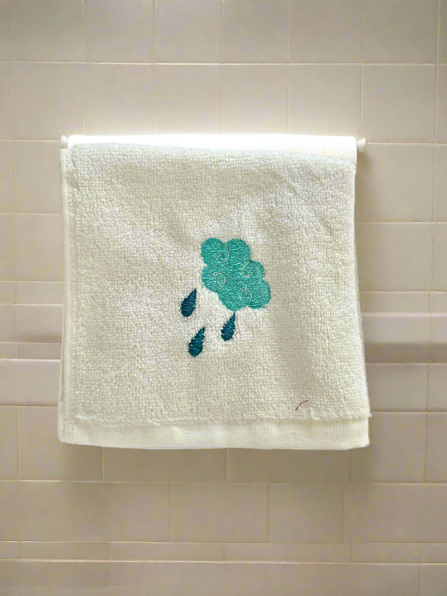 Face Towel with Embroidered Cloud and rain 🌧️