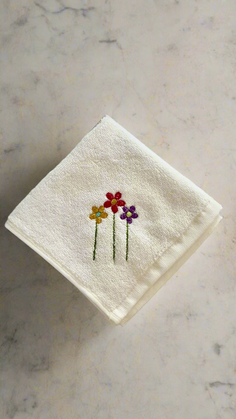 Face Towel with Embroidered Flowers 🌷