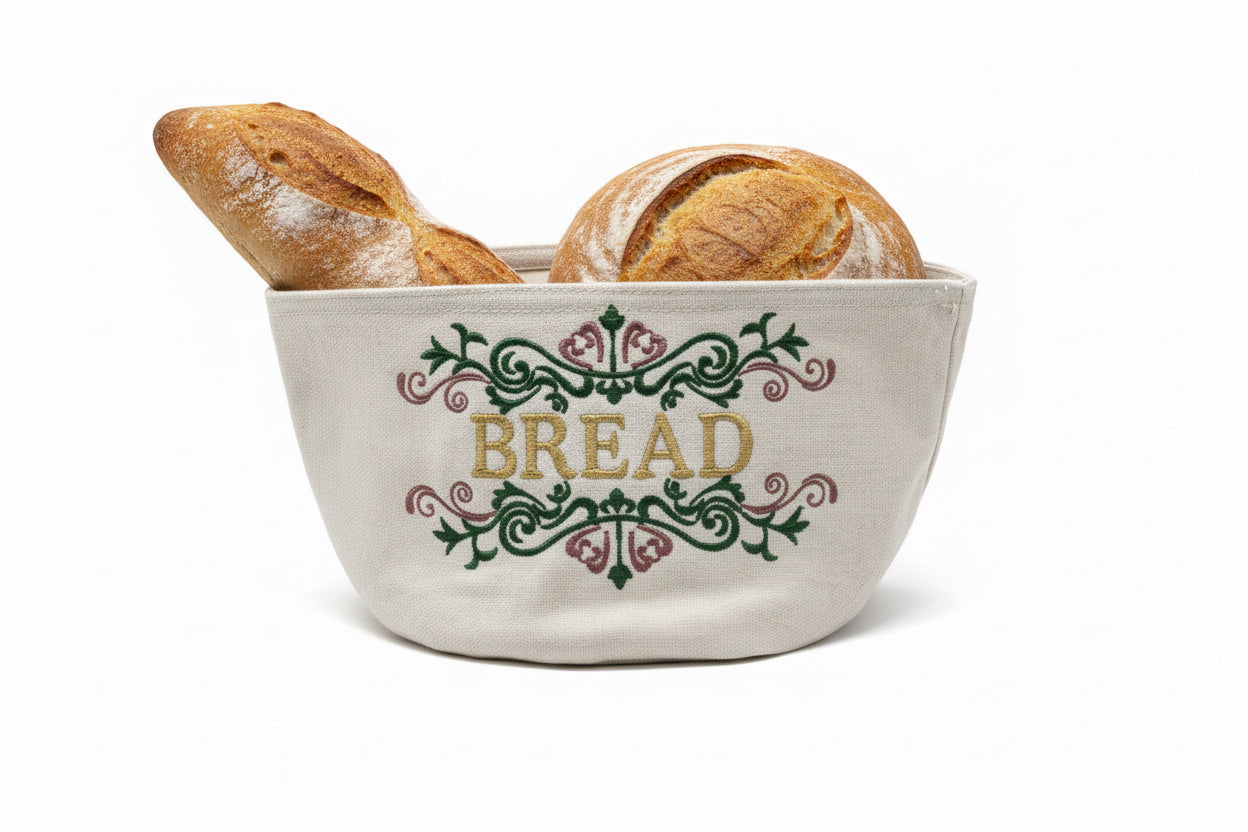 Floral Embroidered Canvas Bread Bag