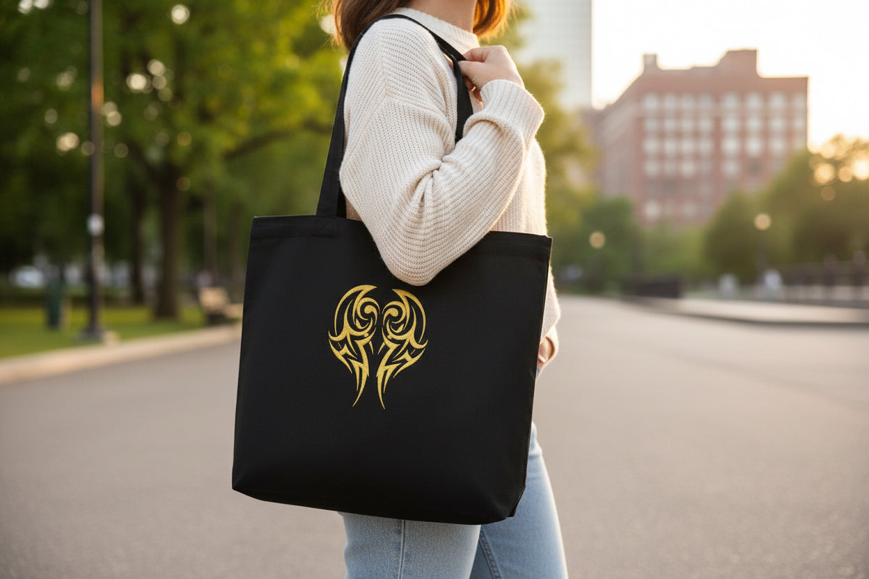 Gold Tattoo Embroidered Canvas Tote Bag