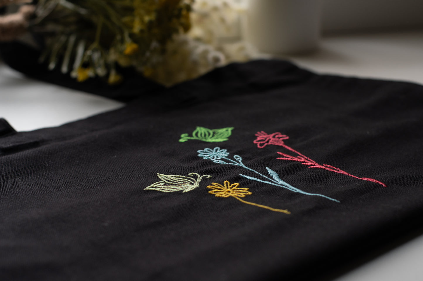 Embroidered Flower and Butterfly Tote Bag