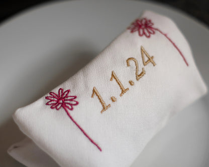 White Cloth Napkin Personalised with Embroidery