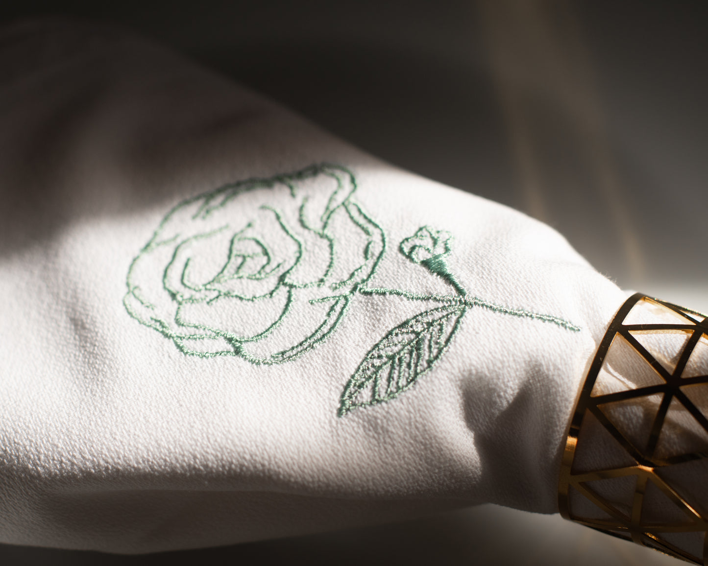 White Cloth Napkin With Rose Embroidery
