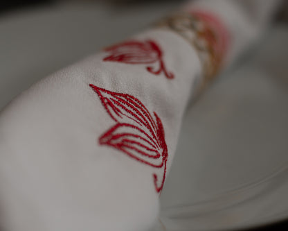 White Cloth Napkin with Butterfly Embroidery