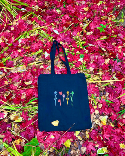 Cotton Tote Bag embroidered with five wild Flowers
