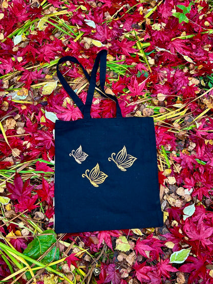 Cotton Tote Bag embroidered with Three Butterflies