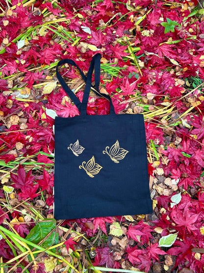 Cotton Tote Bag embroidered with Three Butterflies