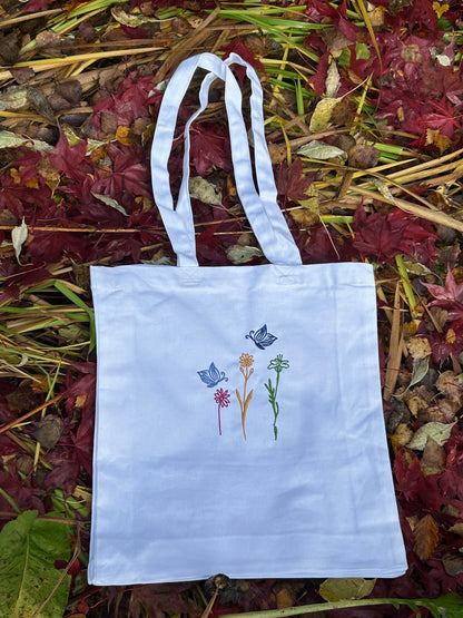 Embroidered Cotton Tote Bag featuring Flowers and Butterflies 🦋