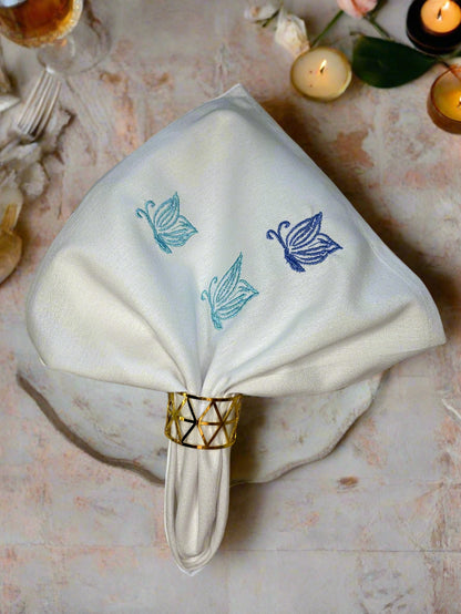 White Cloth Napkin with Butterfly Embroidery