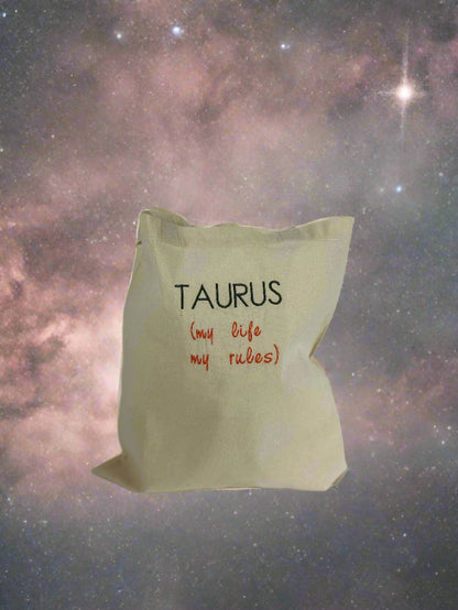 Embroidered Cotton Tote Bag with Zodiac Sign Design