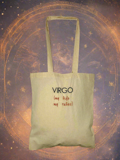 Embroidered Cotton Tote Bag with Zodiac Sign Design