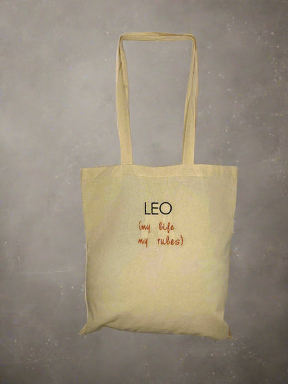 Embroidered Cotton Tote Bag with Zodiac Sign Design