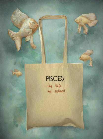 Embroidered Cotton Tote Bag with Zodiac Sign Design