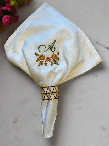 White Cloth Napkin Personalised with Embroidery