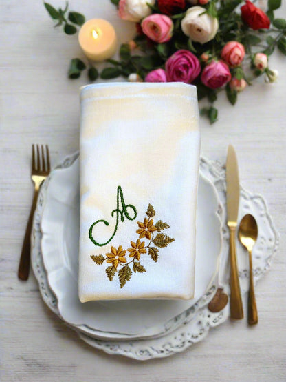 White Cloth Napkin Personalised with Embroidery