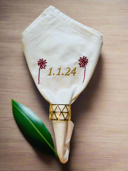 White Cloth Napkin Personalised with Embroidery