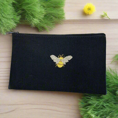 Embroidered Bee Tote Bag and Zipper Pouch Set