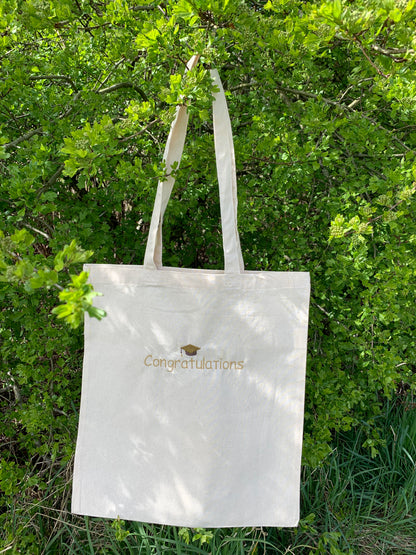 Mortarboard Hat Embroidered Tote Bag