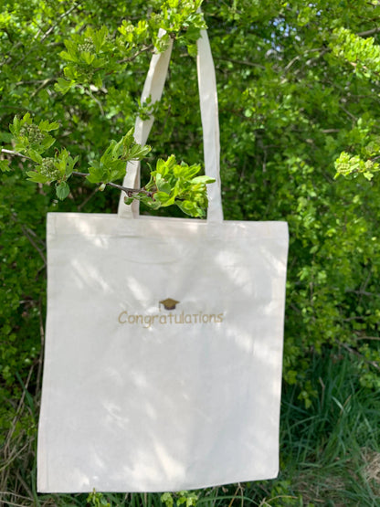 Mortarboard Hat Embroidered Tote Bag