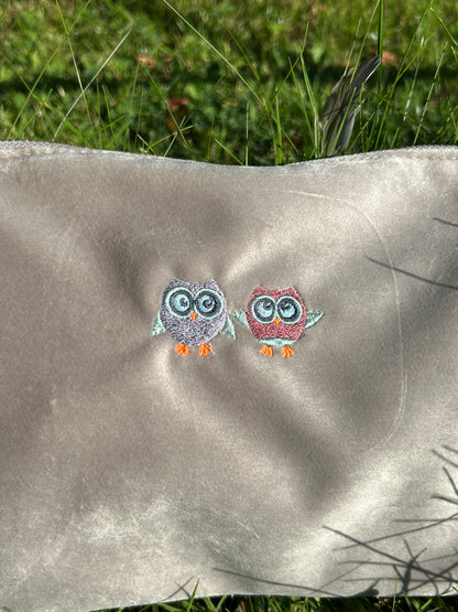 Velvet pouch with Embroidered Owls Design 🦉