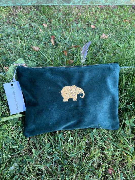 Velvet Pouch with Embroidered Elephant Design 🐘
