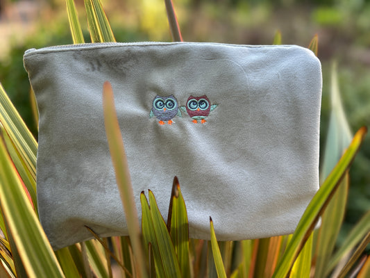 Velvet pouch with Embroidered Owls Design 🦉