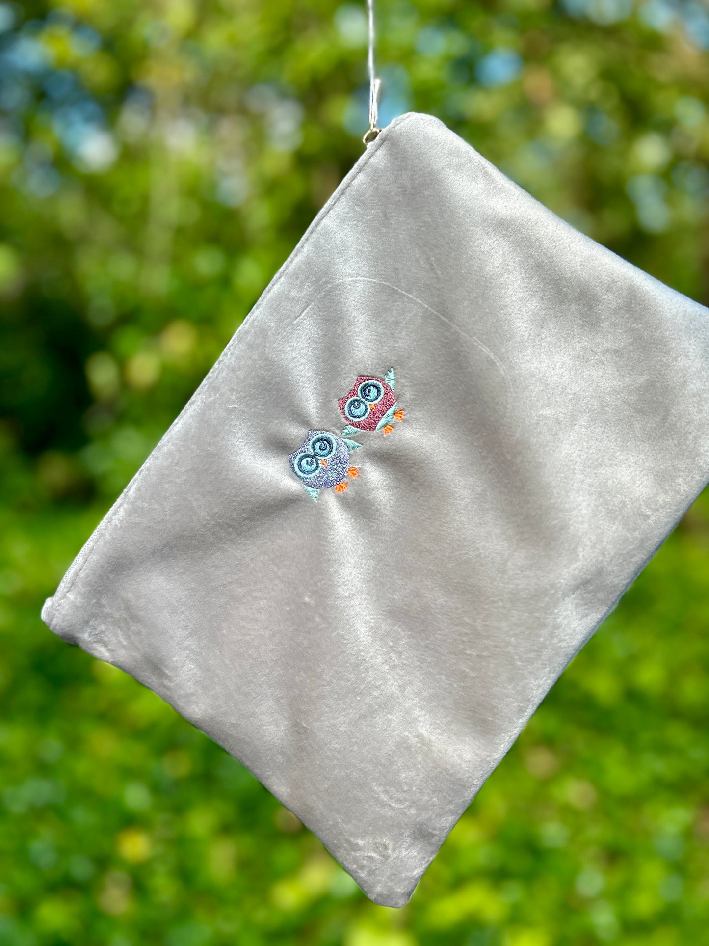 Velvet pouch with Embroidered Owls Design 🦉