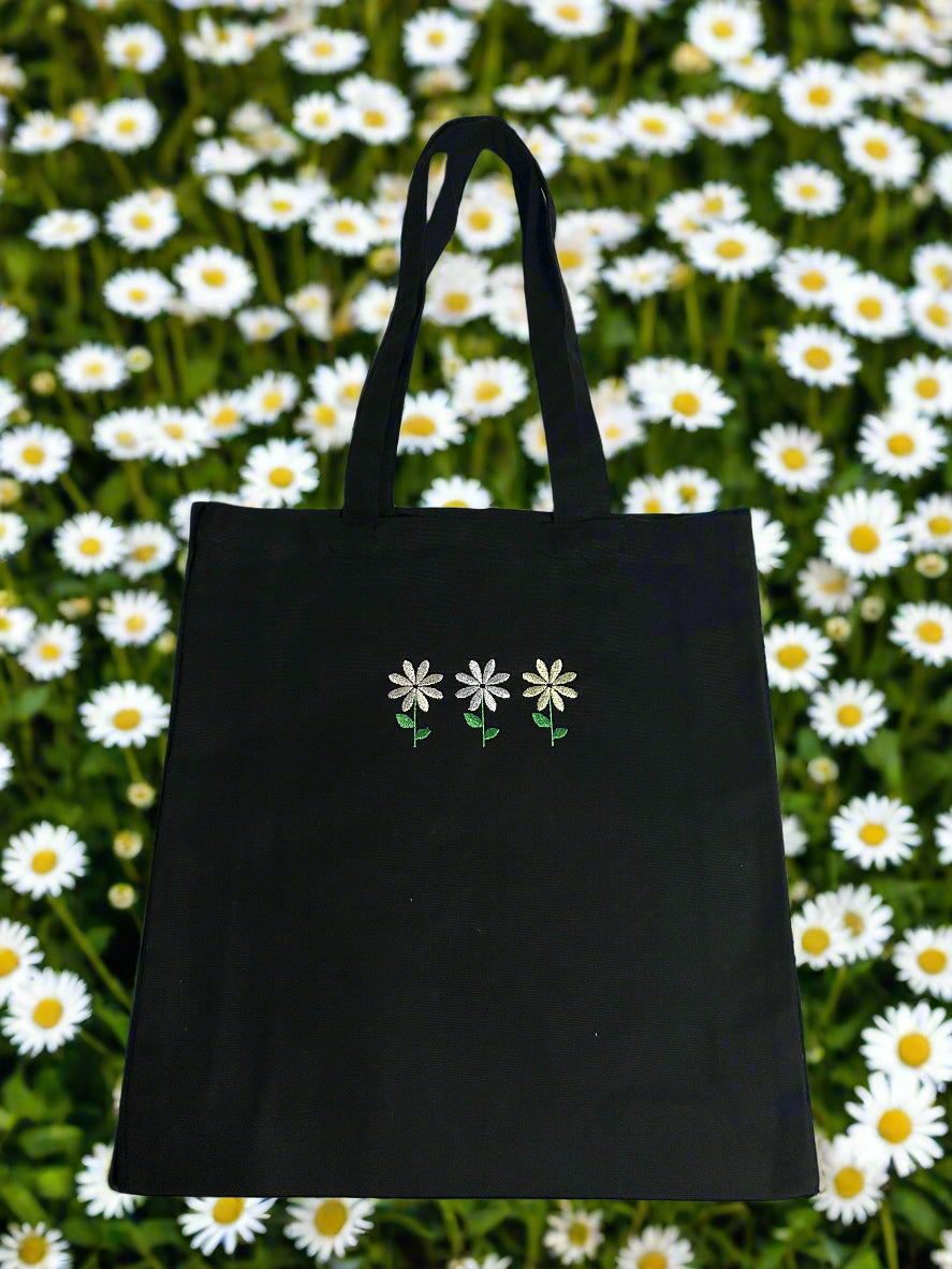 Embroidered cotton Tote Bag with three flowers 🌼