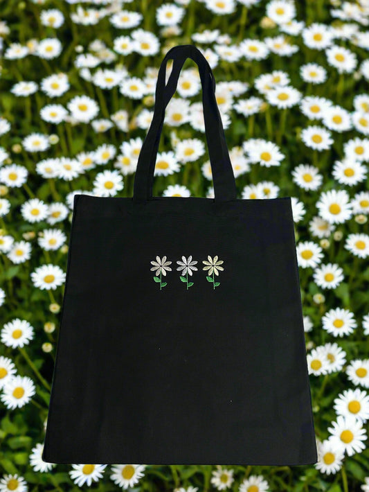 Embroidered cotton Tote Bag with three flowers 🌼