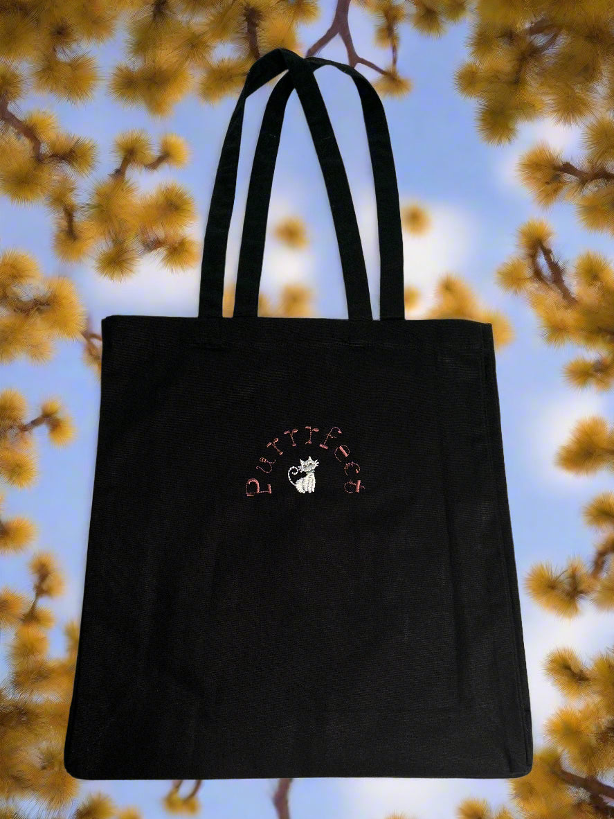 Embroidered cotton Tote Bag with Purrfect cat design 🐈
