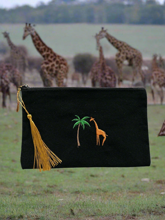 Canvas Zipper Pouch featuring Embrioderd Giraffe 🦒🌴