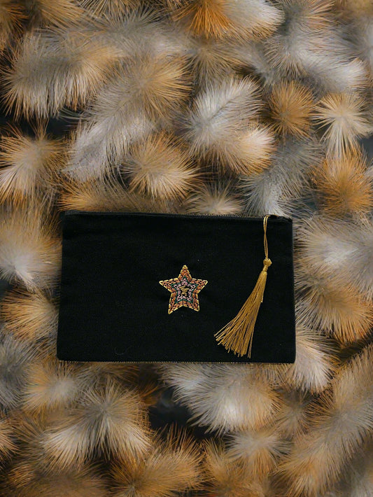 Canvas Zipper Pouch with embroidered multicoloured star ⭐️