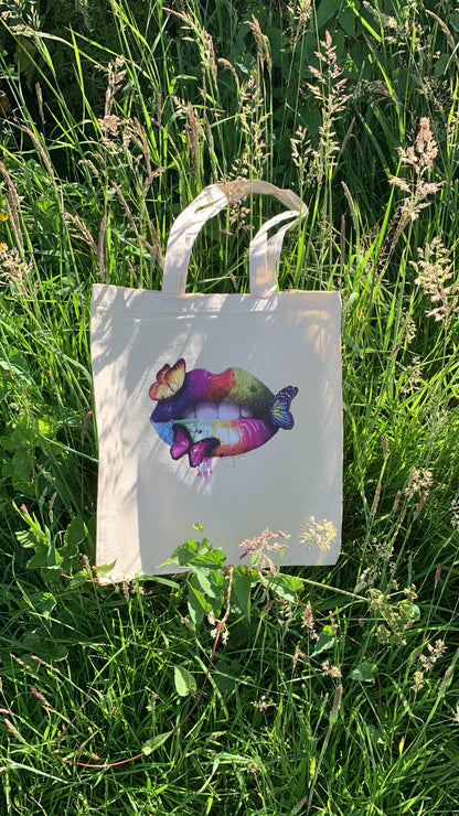 Heat-Transfer Lips Cotton Tote Bag 🦋