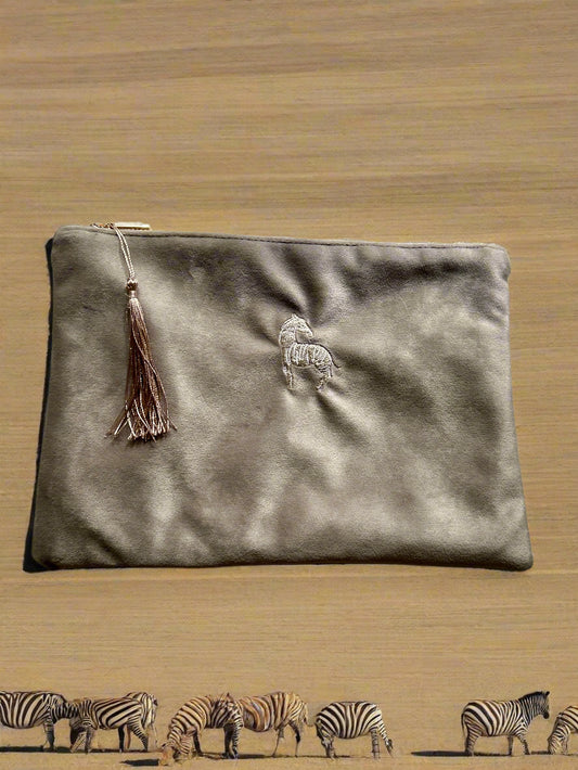Velvet Pouch with embroidered Zebra and Quote 🦓