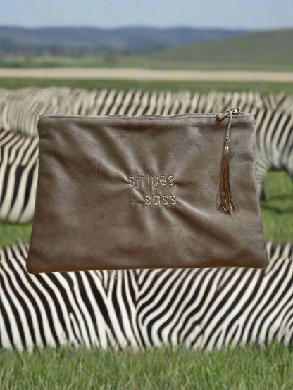 Velvet Pouch with embroidered Zebra and Quote 🦓