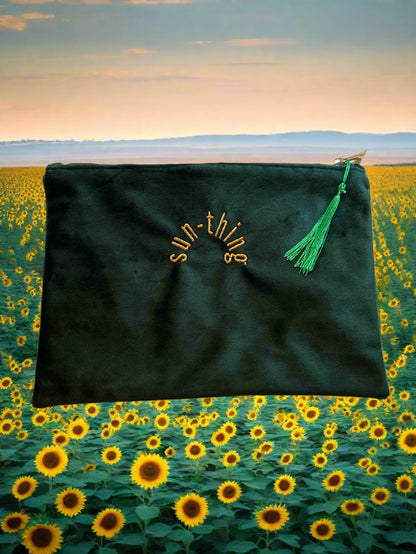 Velvet Pouch with embrioderd flower and quote 🌻