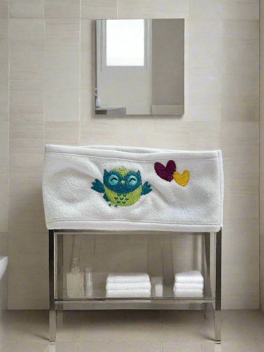 Hairband Towel with embroidered Bird and hearts ♥️🐦‍⬛