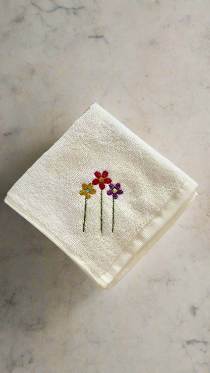 Face Towel with Embroidered Flowers 🌷